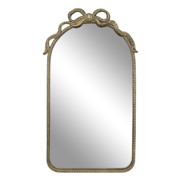 Oglindă decorativă din metal cu finisaj auriu antichizat, cu decor tip panglică, 95x56x4 cm, „Éloise"