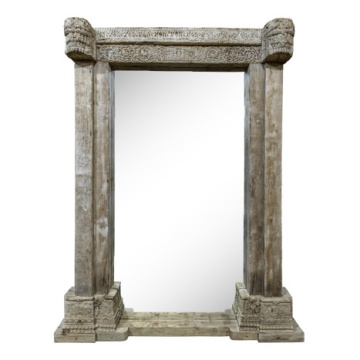 Oglindă din lemn masiv de tec sculptat manual, 150x18x210 cm, "Ancient"