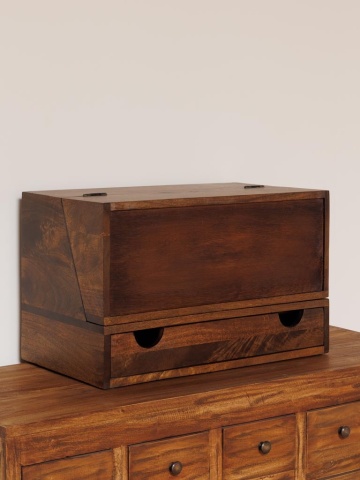 Organizator de birou din lemn de mango, maro, cu 2 sertare, 7 compartimente și capac rabatabil, 55 x 55 x 30 cm, „Oswald” - Img 6