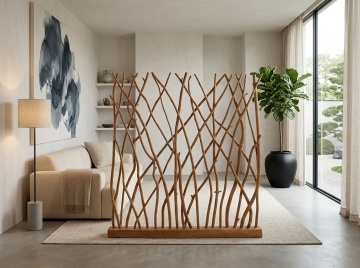 Paravan decorativ din lemn de tec, maro, finisaj natural, 210 x 150 x 20 cm, „Castellane” - Img 2