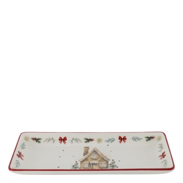 Platou de servire din ceramică albă cu motive de Crăciun, 3.5x28x12 cm, „Chalet de Noël" - Img 2