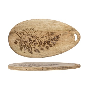 Platou de servire oval din lemn de mango, cu model gravat, natur , 40x21,5x2 cm, „Moya"