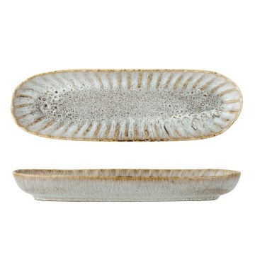 Platou de servire rustic din ceramică cu nuanțe de albastru, verde și maro, 37,5×12×4 cm, „Fleur"