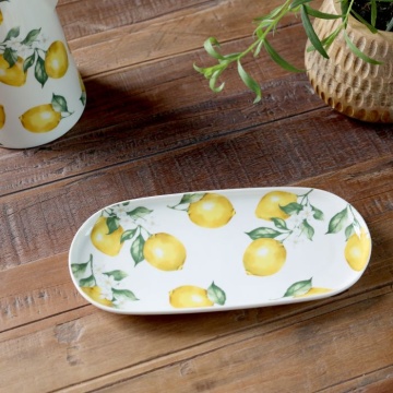 Platou pentru servire din porțelan alb cu motiv lămâi, 2x25x11 cm, „Maison Citron" - Img 2