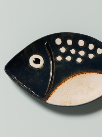 Platou servire albastru, din ceramica, forma de peste, Bubble - Img 4