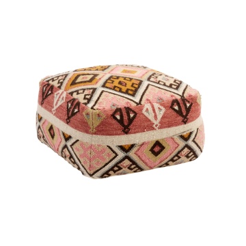 Pouf din lână țesut manual cu model kilim, 60×60×H30 cm, „Anara"