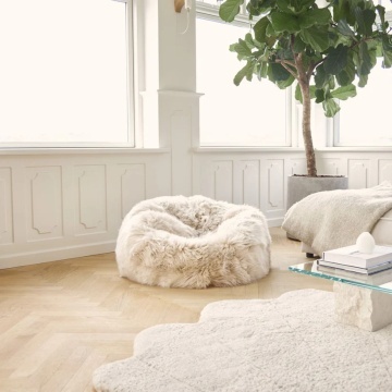 Pouf rotund din 100% blană naturală de oaie din Noua Zeelandă, cu fir lung, D74 × 73 cm, „Linen M" - Img 2