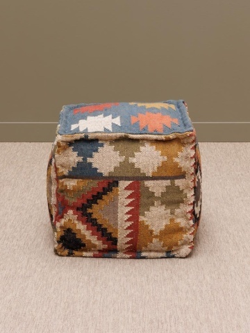 Puf kilim cubic din iută și lână, multicolor, cu alt desen pe fiecare latură, 46 x 46 x 46 cm, „Autumn Killim” - Img 3