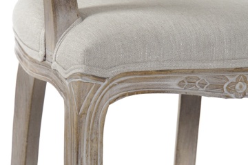Scaun cu brațe dining Louis XV din lemn sculptat tapițat cu stofă bej, 57×57×94 cm, „Versailles" - Img 2