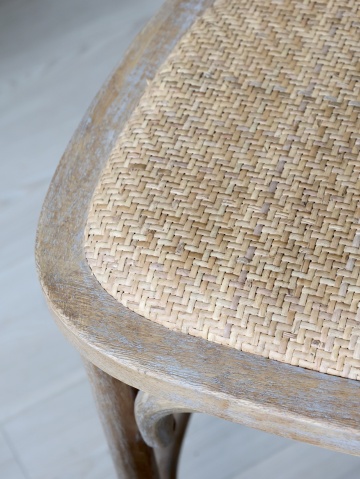 Scaun de bar cannage pentru insulă din lemn de hevea și ratan, natur, cu suport inelar pentru picioare, 92 x 40 x 45 cm, „Old French” - Img 6