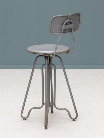 Scaun de bar cu spătar pentru insulă, în stil industrial, din metal, gri, picioare curbate, finisaj antichizat, 88 x 35 x 41 cm, „Valéry” - Img 7