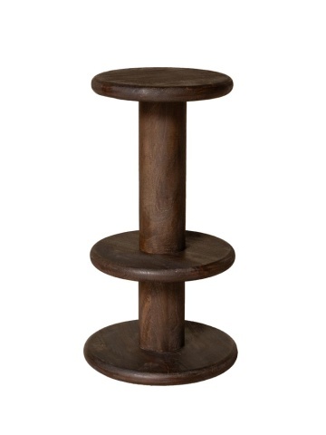 Scaun de bar din lemn de mango maro închis, cu etaje rotunde suprapuse, finisaj antichizat, 74,5×34,5 cm, „Rolia"