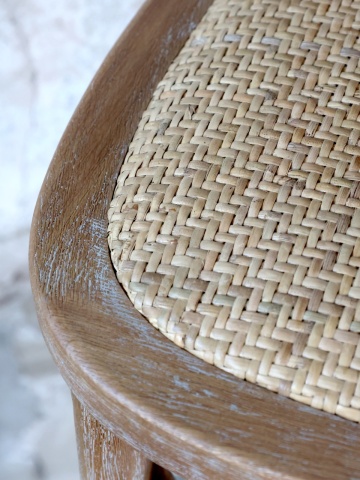 Scaun de bar din lemn de mango și ratan, natur, cu spătar în X și suport inelar pentru picioare, 103 x 51 x 44 cm, „Old French” - Img 7
