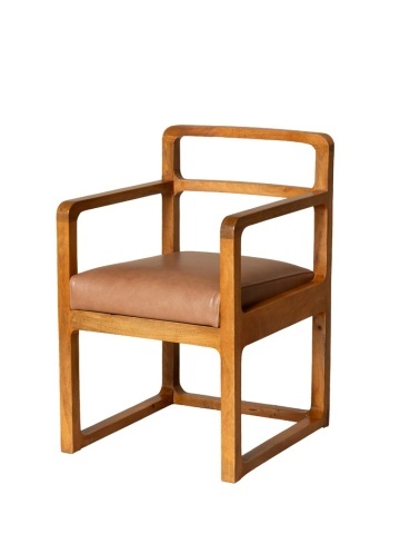 Scaun de dining din lemn de mango natur cu șezut din piele naturală și finisaj rotunjit, 84×43×56 cm, „Kalua"