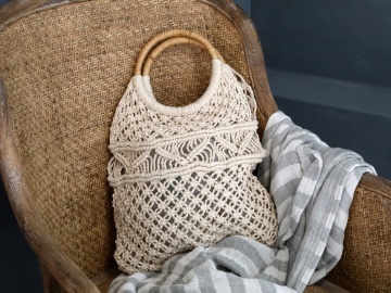 Scaun dining bej din rattan si rachita, cu aspect vintage Old French - Img 6