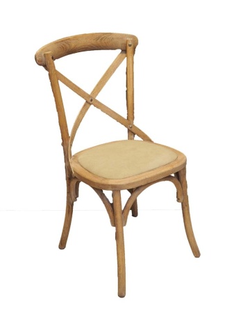 Scaun dining din lemn de stejar și bumbac, bej, cu spătar încrucișat în X, șezut tapițat și arce curbate, 90 x 44 x 42 cm, „Marius” - Img 2
