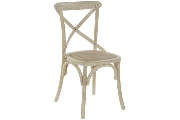 Scaun dining din lemn masiv și ratan, spătar impletit, finisaj natur 50×52,5×89 cm, „Crossi"