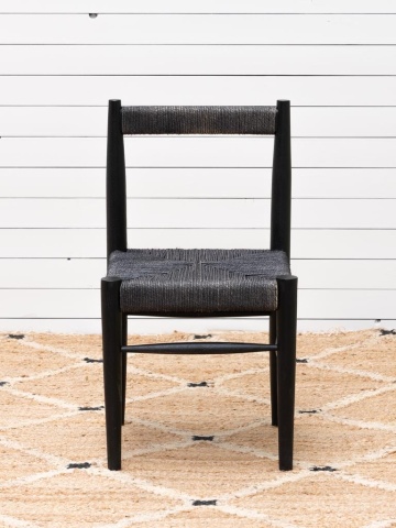 Scaun dining împletit din iută și lemn de mango, negru, cu spătar înfășurat în sfoară și picioare rotunde, 80 x 44 x 44 cm, „Gitana” - Img 4