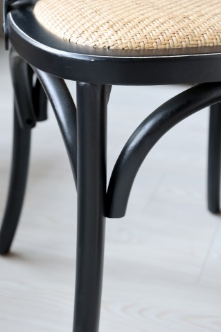 Scaun dining negru din lemn de cauciuc, rattan si rachita, cu aspect vintage, French - Img 7
