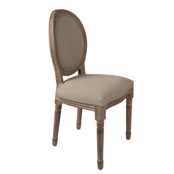 Scaun dining shabby chic, cu spătar oval, bej, stofa, lemn masiv, 48x46x96 cm - Img 2