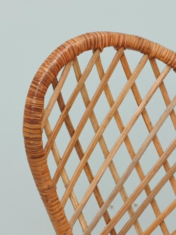 Scaun dining tip fotoliu împletit din ratan, bej, cu spătar în formă de fluture și picioare portocalii din metal, 89,5 x 67,5 x 66 cm, „Tangerine” - Img 5