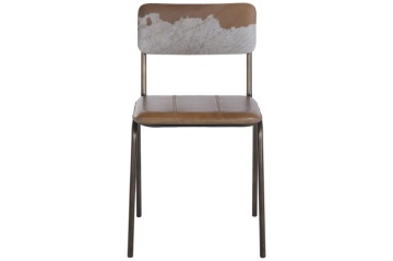 Scaun dining vintage din piele maro și metal, spătar din piele de vacă, 46 x 52 x 78 cm, „Dakota" - Img 2
