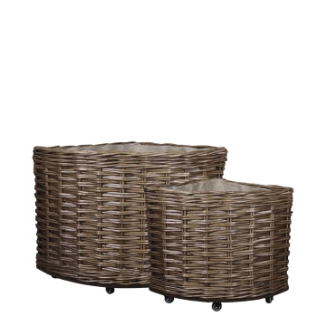 Set 2 coșuri decorative lucrate manual din ratan împletit natur, cu roți, 55x62x62 cm, „Panier"