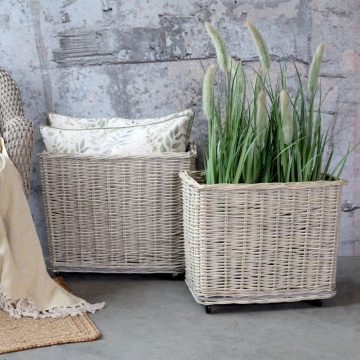 Set 2 coșuri din salcie impletita, cu roți, H50 cm, "French Basket" - Img 2