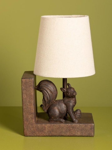 Set 2 lămpi de masă din bumbac bej, cu structură din rășină maro în formă de veveriță, finisaj patinat, 28×31×13 cm, „Squirrel" - Img 5