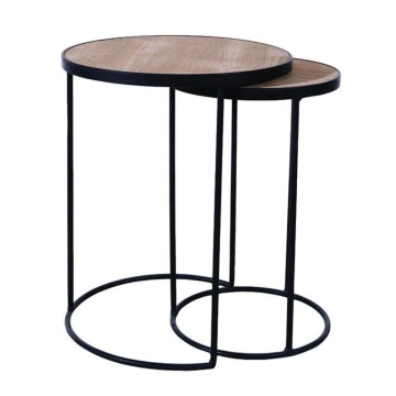 Set 2 masute de cafea, din lemn, D 45 cm, Brooklyn