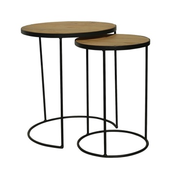 Set 2 masute de cafea, din lemn de stejar, D 45 cm, Brooklyn
