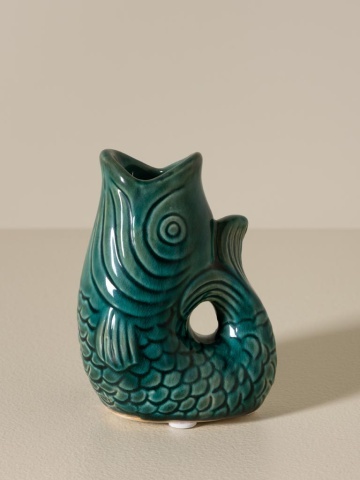 Set 2 suporturi pentru lumanari din ceramica, verde inchis, "Fish" - Img 6