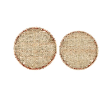 Set 2 tavi decorative, din iarba de mare, D45 cm, Damier Red - Img 1