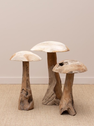 Set 3 ciuperci decorative din lemn de tec, "Sylve" - Img 2