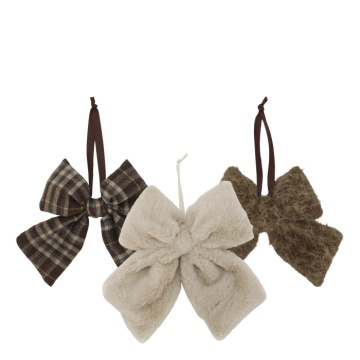 Set 3 fundițe decorative cu agățătoare din țesătură bej și maro, 27x26 cm, „Nœud"