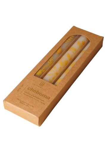 Set 3 lumanari, lucrate manual, Yellow Flowers