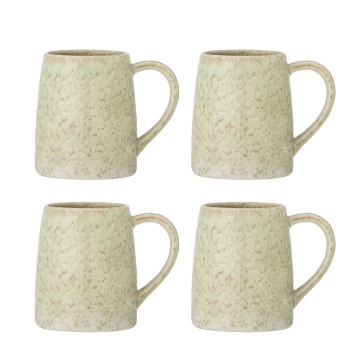 Set 4 căni din ceramică artizanală, cu decor marmorat verde și natur, finisaj lucios, „Winnie", 9 x 10 cm