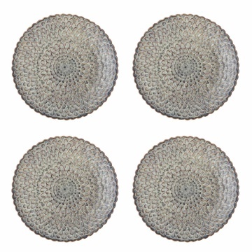 Set 4 farfurii din ceramică, gri, margine ondulată și model marin în relief, glazură reactivă, 3 x 26,5 cm, „Katrina”