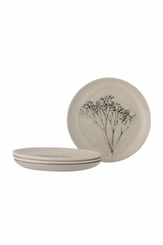 Set 4 farfurii mici din ceramică, natur, cu ilustrații botanice pictate manual, 21x2 cm, „Bea"