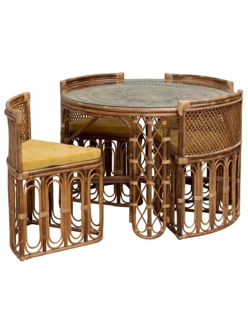 Set dining cu masa rotunda si 4 scaune din rattan , "Mandala"