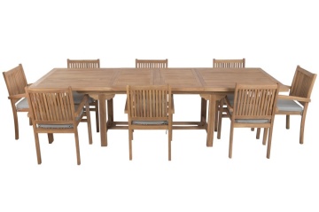 Set dining exterior din lemn de tec masiv, masă extensibilă 210–310 cm și 8 scaune, finisaj natural, „Java” - Img 2