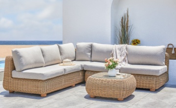 Set lounge exterior colțar 5 locuri din rattan sintetic și aluminiu cu măsuță și perne incluse, „Corner” - Img 2