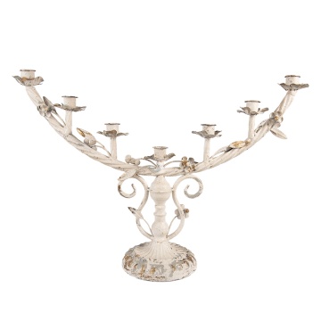 Sfesnic 7 lumanari, alb, din metal, cu aspect vintage, 58x16x37 cm