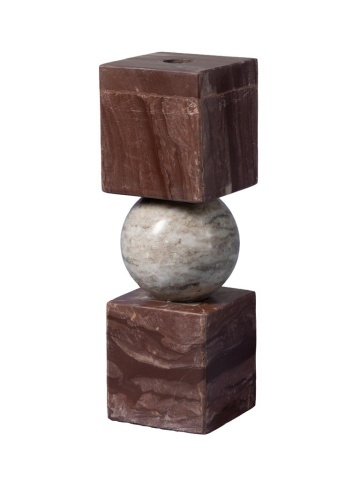 Sfeșnic din marmură maro cu forme geometrice suprapuse, bej-maro-vișiniu, finisaj glazurat, 26×7,5 x 7.5 cm, „Coloma"