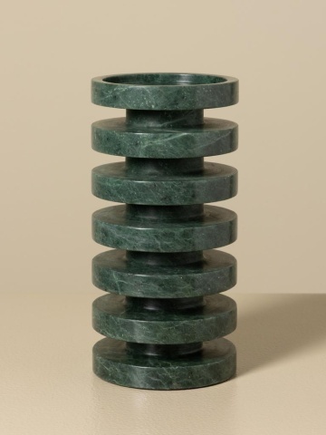Sfeșnic din marmură verde cu textură naturală, discuri circulare suprapuse, finisaj glazurat, 20×10 cm, „Pilier" - Img 7