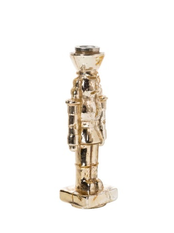 Sfeșnic din sticlă, figurină spărgător de nuci, auriu, finisaj lucios, 23×7×7 cm, „Casse-Noisette"