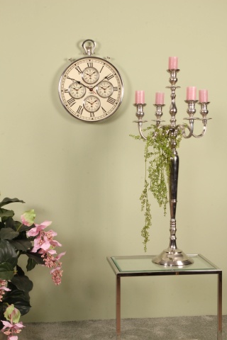 Sfeșnic mare din aluminiu, argintiu, candelabru cu 5 brațe pentru lumânări lungi, finisaj nichelat, 104 x 49 cm, „Saint-Honoré” - Img 2