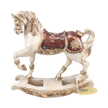 Statuetă decorativă din polirășină, alb și roșu, cal balansoar, 16,5 x 16 x 6 cm, „Carrousel”