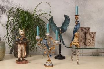 Statuetă decorativă din polirășină, albastru, papagal pe suport, 52,5 x 26,5 x 14,5 cm, „Lori” - Img 2
