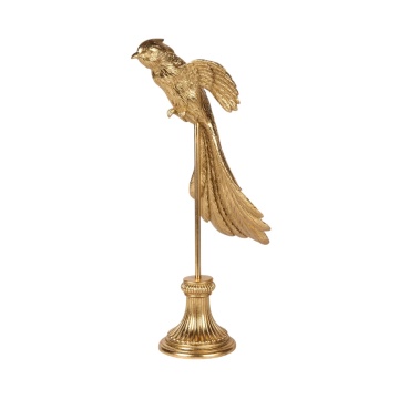 Statuetă decorativă din polirășină, auriu, pasăre pe suport, 49,5 x 24 x 18 cm, „Phénix”